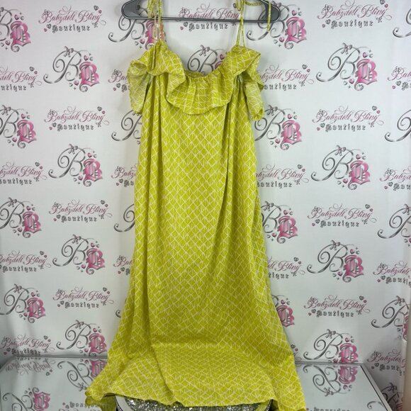 H&M maxi dress ruffle geometric pattern Yellow Ruffle Maxi Dress - Picture 1 of 7